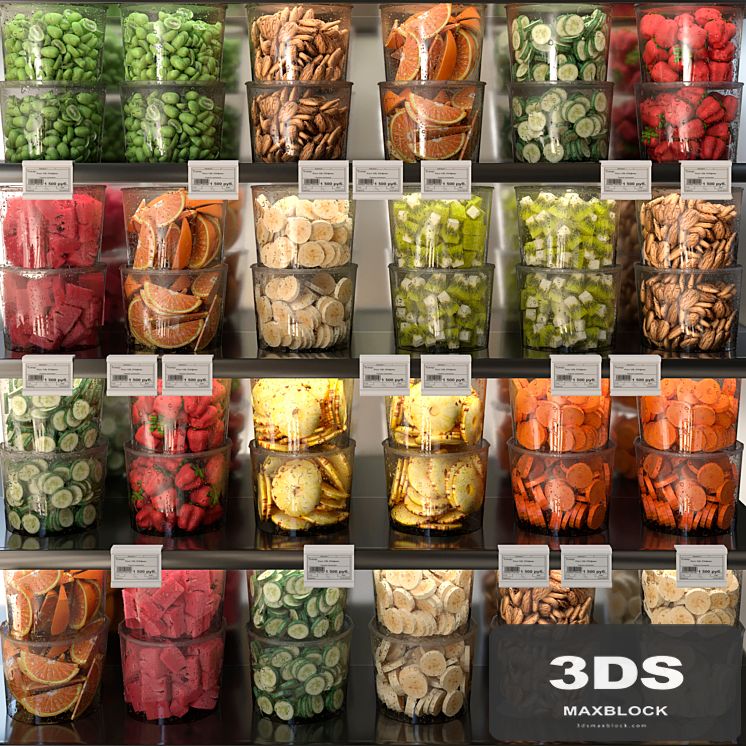 A set of fruits and vegetables cut into cubes. Fruits vegetables