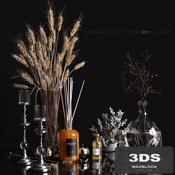 Decorative set with dry plants