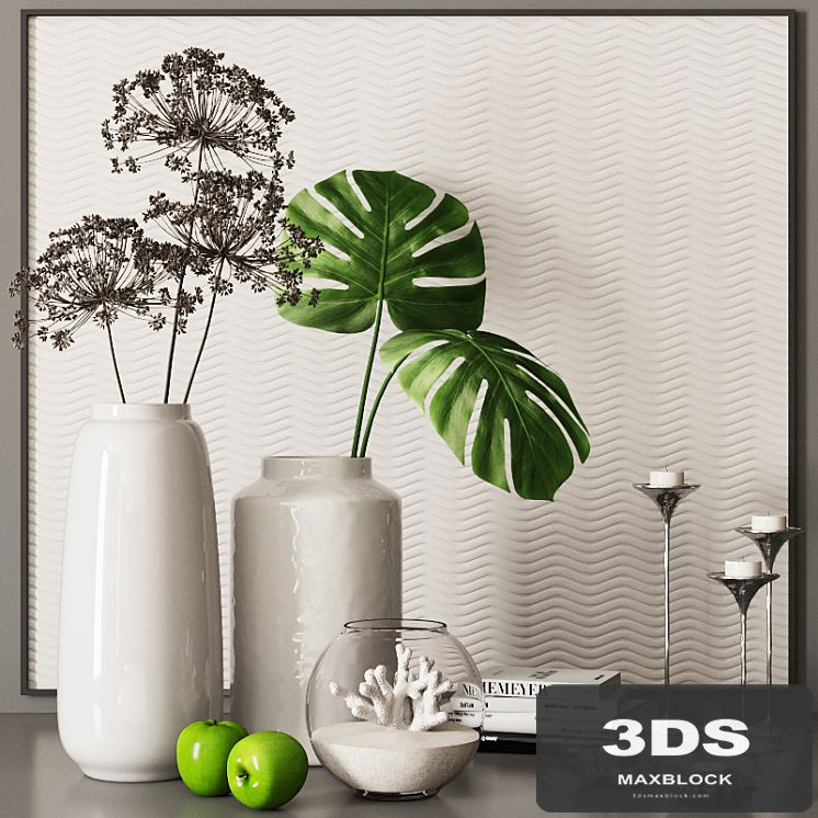 decorative set with palm leaves, coral and dry plants 06