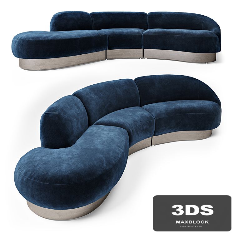 Vladimir Kagan Sectional in Deep Blue Mohair