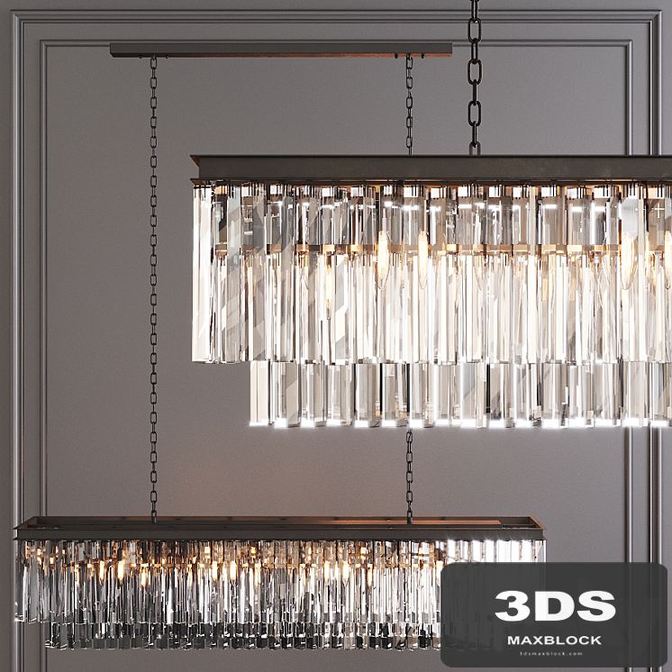 Restoration Hardware 1920S ODEON Clear Glaser FRINGE RECTANGULAR CHANDELIER 59 Black