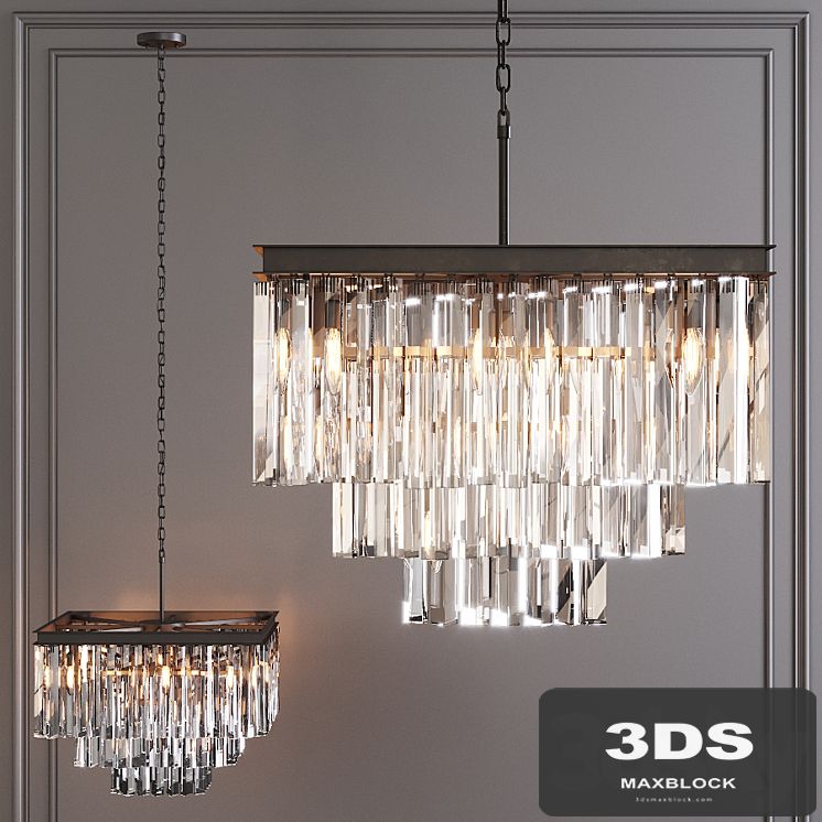 Restoration Hardware 1920S ODEON CLEAR GLASS FRINGE SQUARE 3-TIER CHANDELIER Black