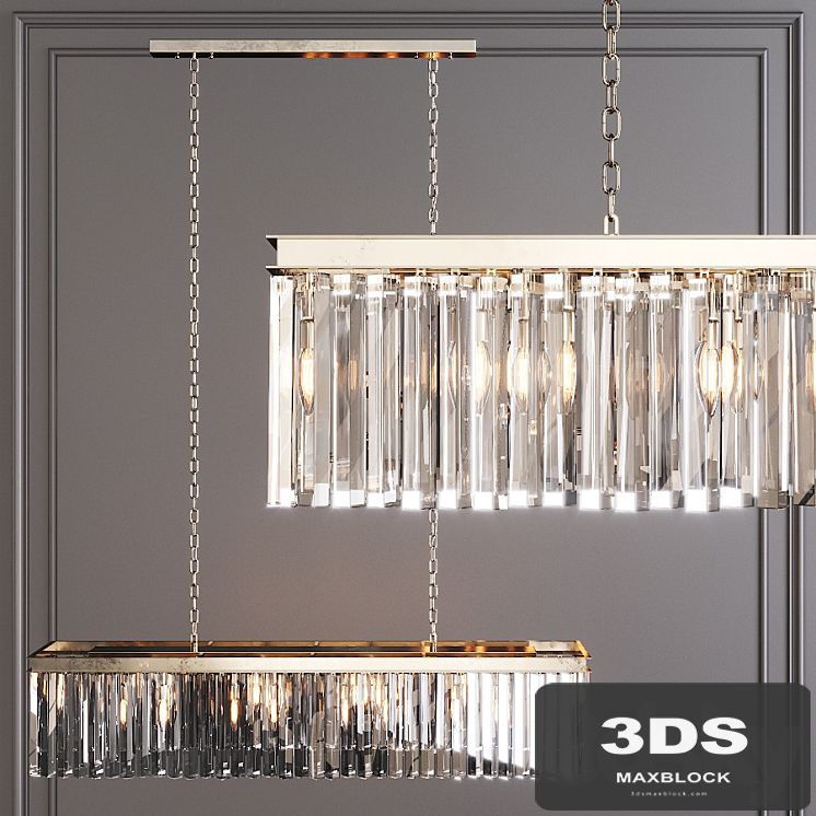 Restoration Hardware 1920S ODEON RHYS CLEAR GLASS PRISM RECTANGULAR CHANDELIER 49 Nickel