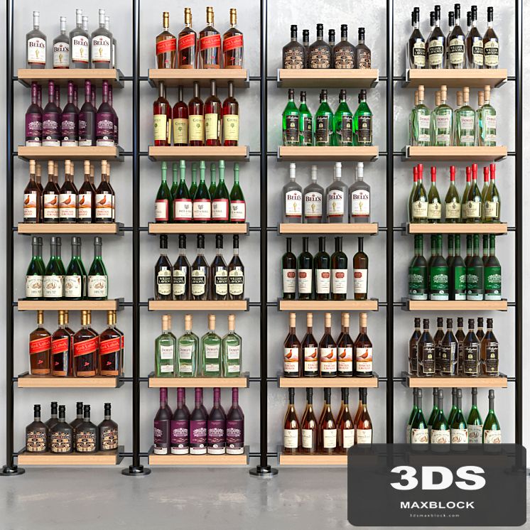 A rack with collection alcohol in a supermarket. Alcohol
