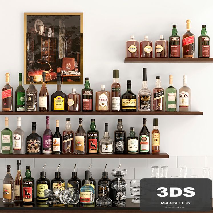 Rack with strong alcohol. Bar 5
