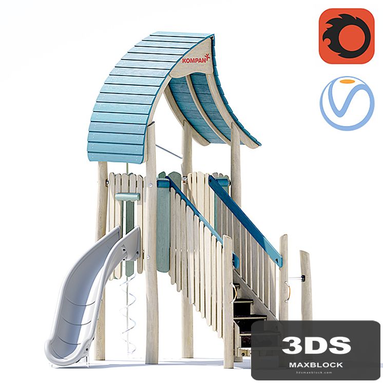 Kompan.Play tower with slide & curly climber. NRO1021