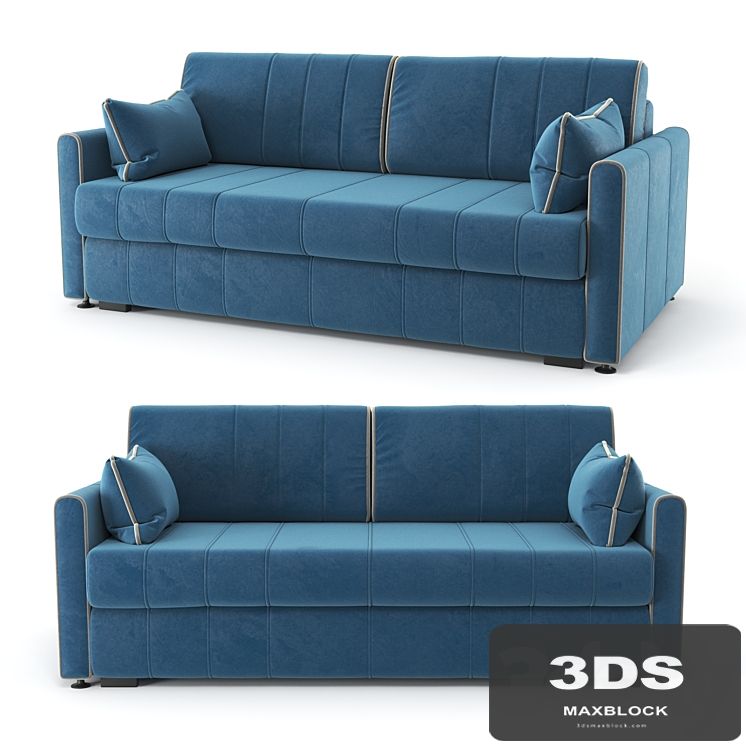 Straight, blue Rimmini sofa bed, velor