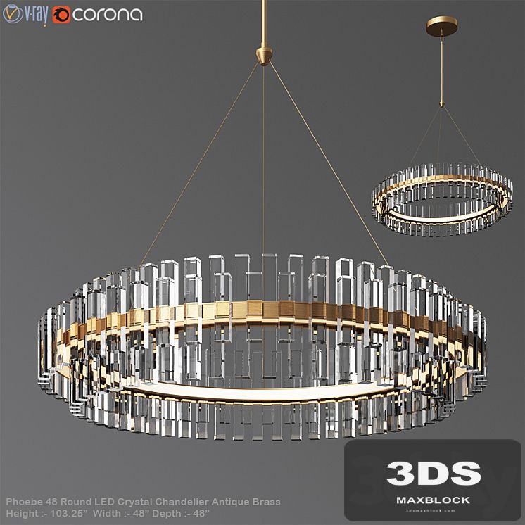 Phoebe 48 Round LED Crystal Chandelier Antique Brass