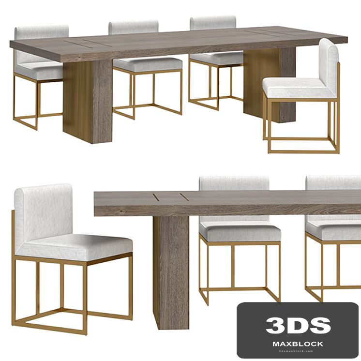 RH - Waxler Side Chair & Gage Rectangular Dining Table