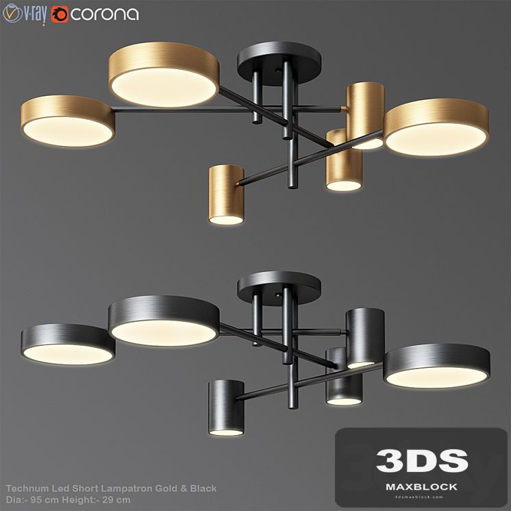 Technum Led Short Lampatron Gold & Black