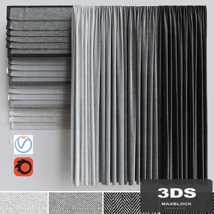 A set of curtains + a set of Roman curtains 1. Gray scale