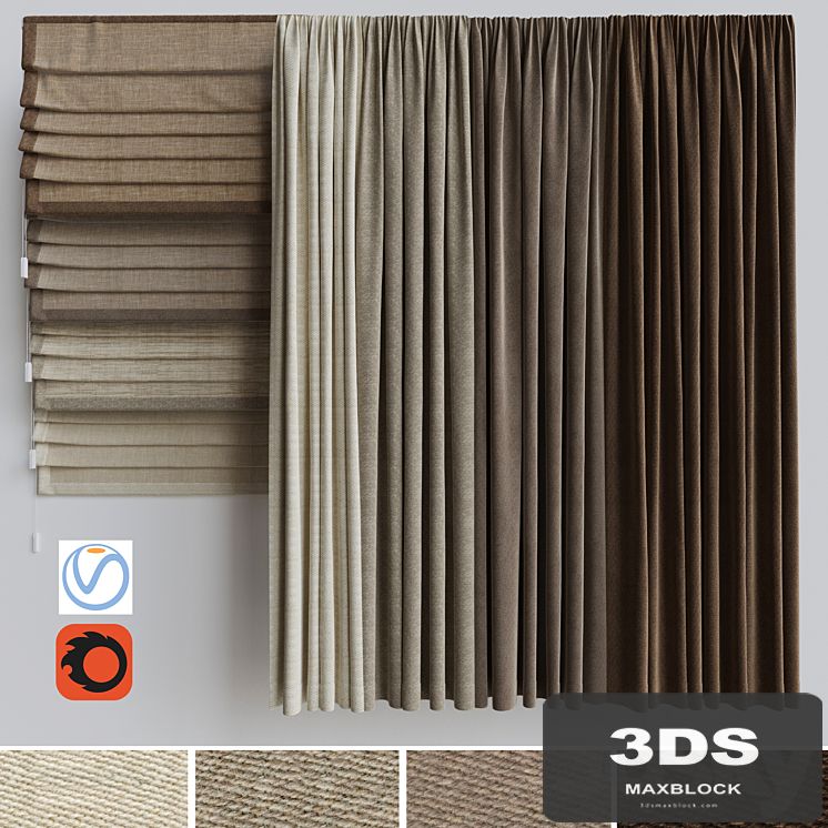 A set of curtains + a set of Roman curtains 2. Beige range