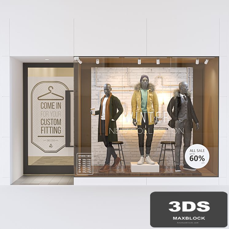 Shop front with male mannequin