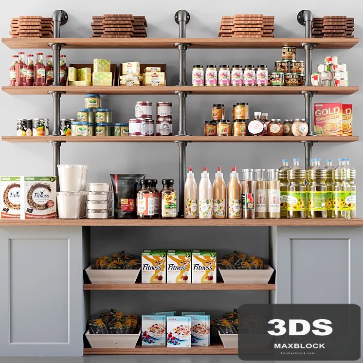 Showcase in a supermarket with spices, sauces and cereals 11