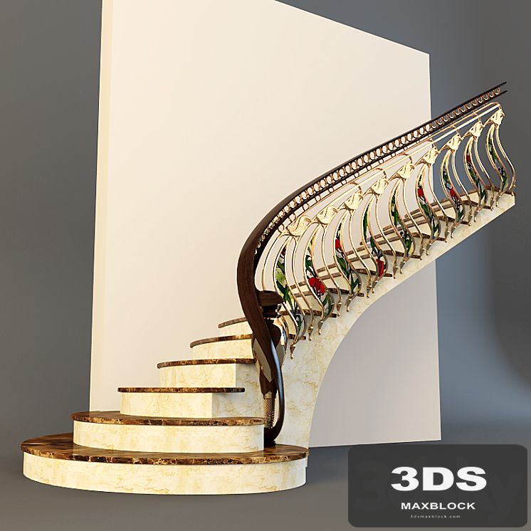 Stairs with golden handrail