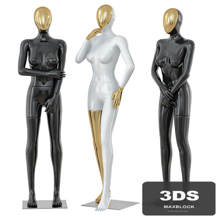 Three female mannequin with a golden face 41