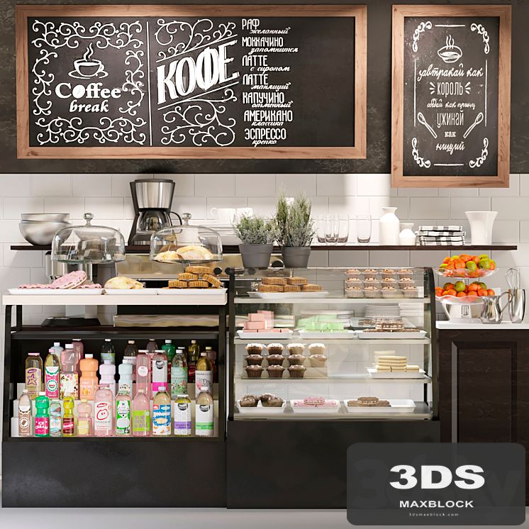 Design project of a cafe with a showcase with desserts and confectionery 3