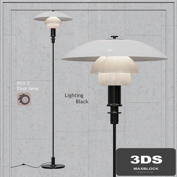 Floor lamp Louis Poulsen PH 3/2 Floor Lamp Black Body White Glass