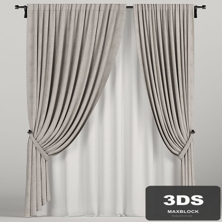 Brown curtains in the background.