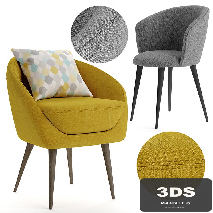 mustard armchair witn gray stool