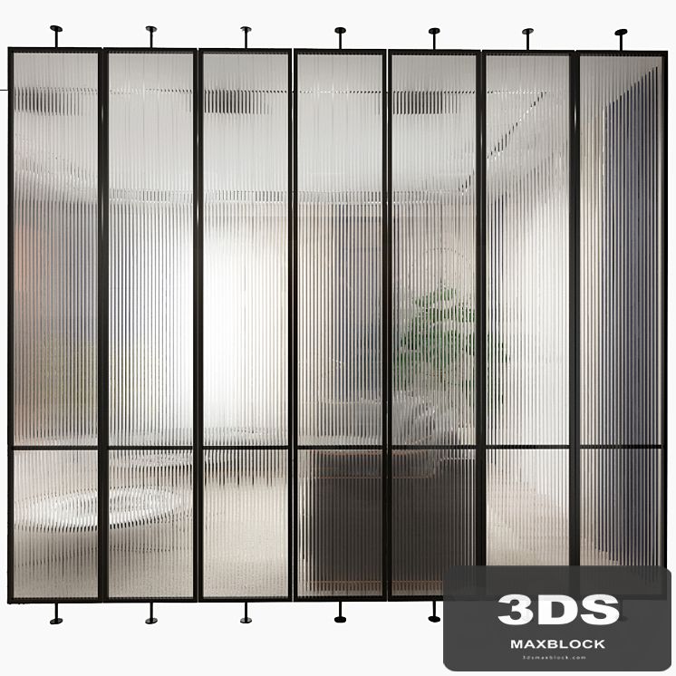 Swivel metal partition with frosted corrugated glass