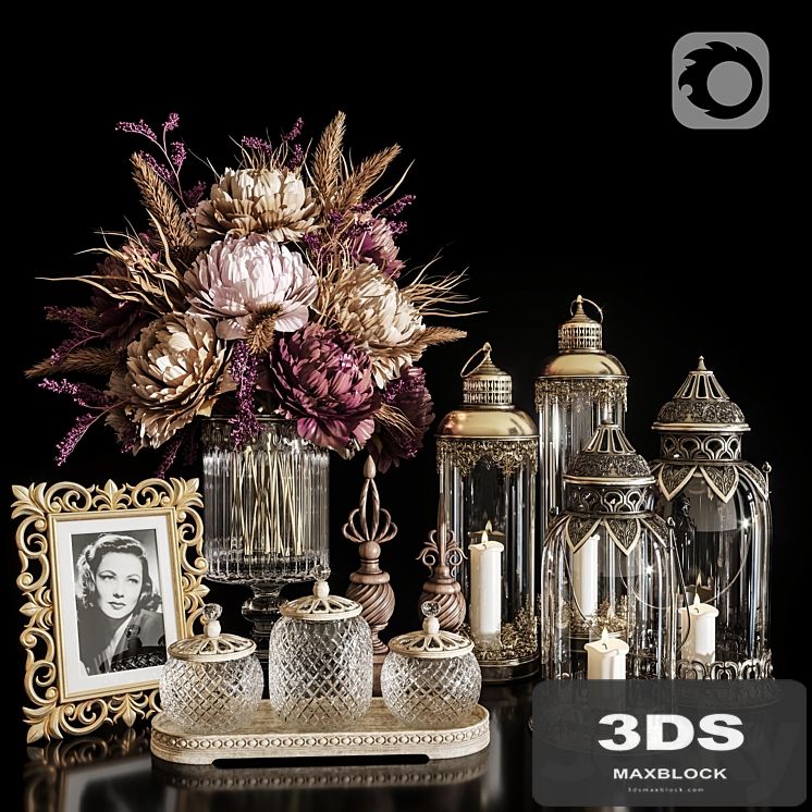 DECORATIVE SET 20 Dried flower antique lantern.