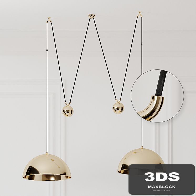 Florian Schulz Double Posa Brass Pendant Lamp with Side Counter Weights