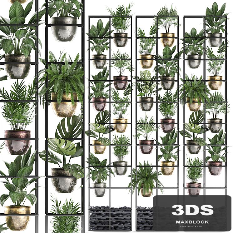Vertical gardening. 27. Shelf with plants, rack, fern, areca palm, monstera, loft, indoor plants, vertical garden, phytowall, phytomodule, pots, eco design, Raphis palm