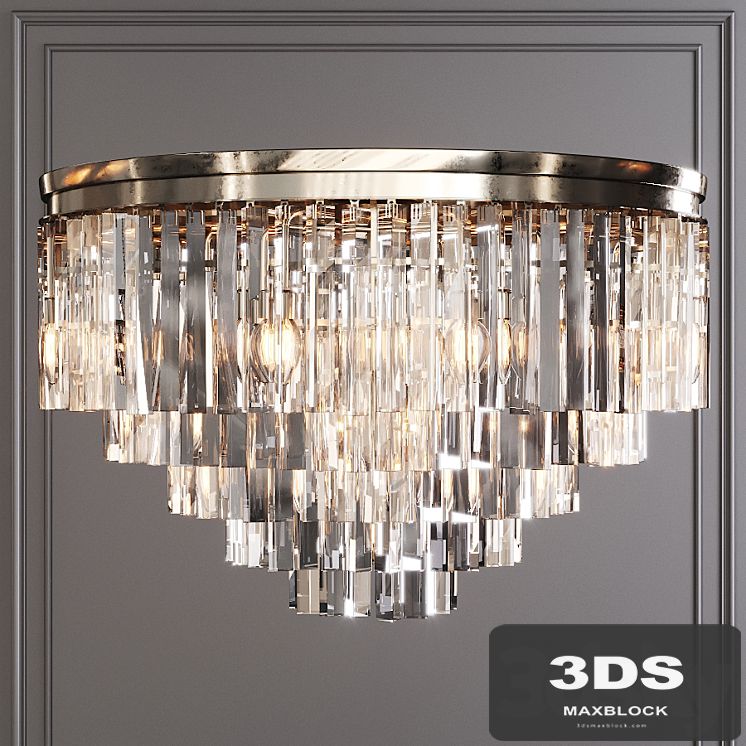 Restoration Hardware 1920S ODEON CLEAR GLASS FRINGE 5-TIER FLUSHMOUNT Nickel
