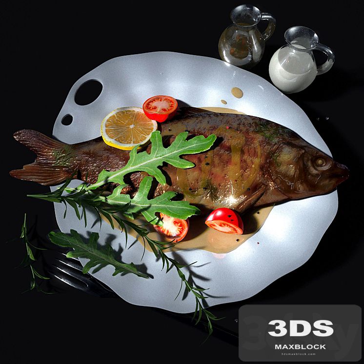 Baked fish in sauce with vegetables