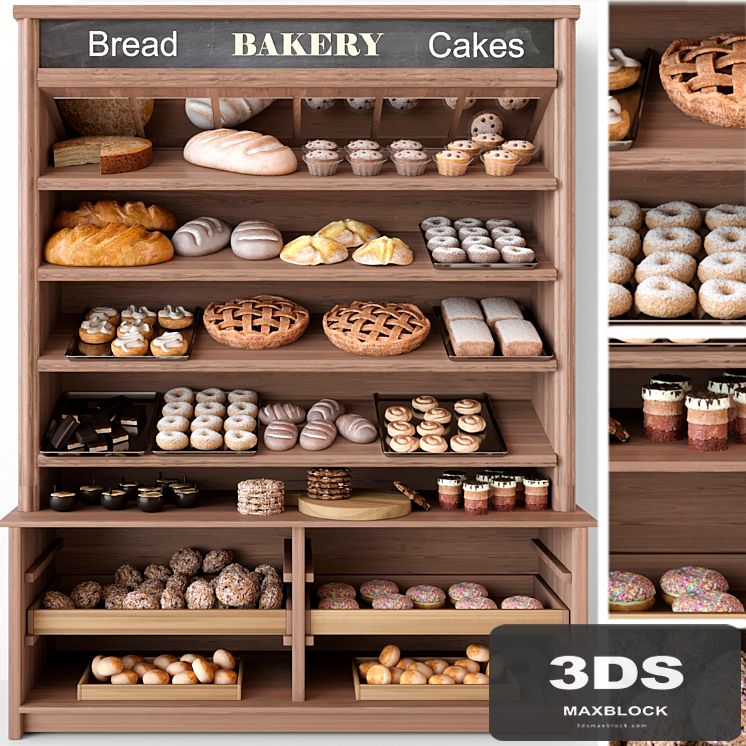 Showcase in a bakery with pastries and desserts. Sweets