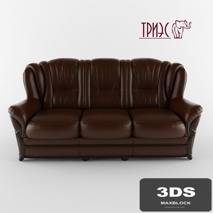 Triple straight leather sofa with wooden decor Diana 6 (Factory TRIES)