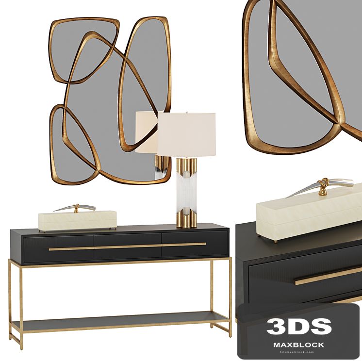 Midnight Console Table and Brass and Glass Table Lamp John Richard