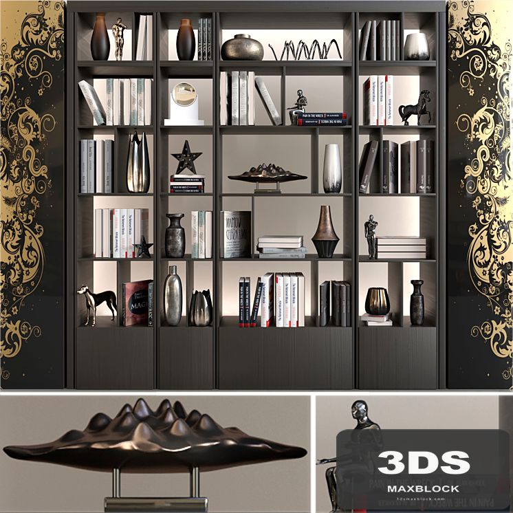 Wardrobe with decor, books and figurines 2