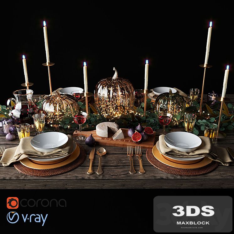 Autumn table setting with pumpkins