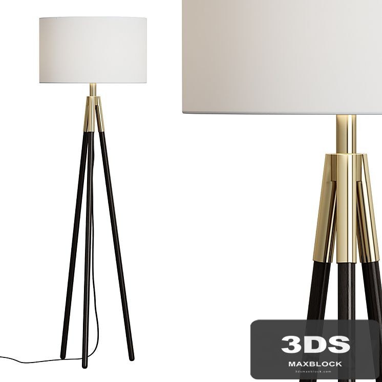 Crate & Barrel / Hyde Brass and Bronze Metal Tripod Floor Lamp