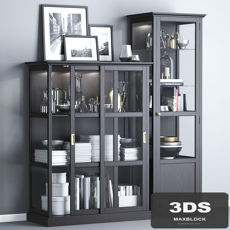 Ikea MALSJÖ Glass-door cabinets, black stained black stained.