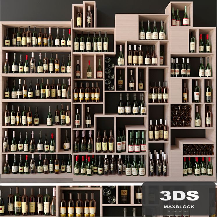 Large collection of wine in a wine shop. Alcohol 4