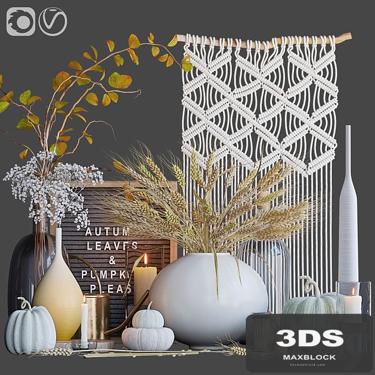 Autumn decorative set with wheat