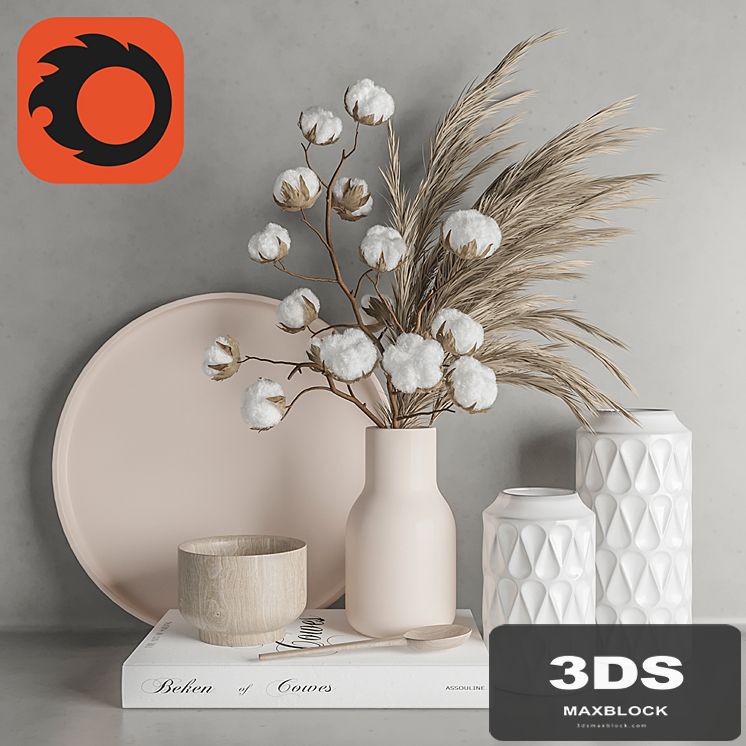 Decoration Set 22 Cotton and Vase.