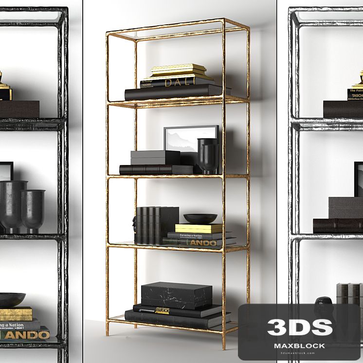 HADDEUS FORGED BRASS & GLASS OPEN SHELVING