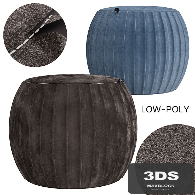 Velvet Pleated Round Pouf Ottoman