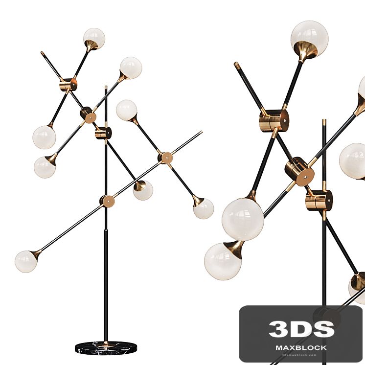 Floor lamp Baton FLOR LAMP black / gold 8 white milk shades