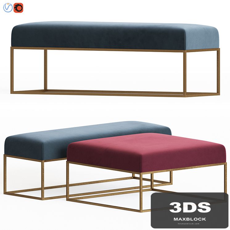 Westelm Box Frame Upholstered Bench & Ottoman