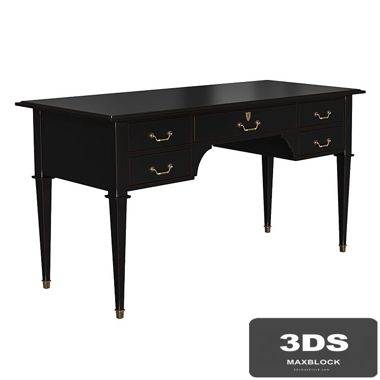 Desk Bureau noir 5 tiroirs en acacia massif noir, gris perle, gris nuance - Cenacle