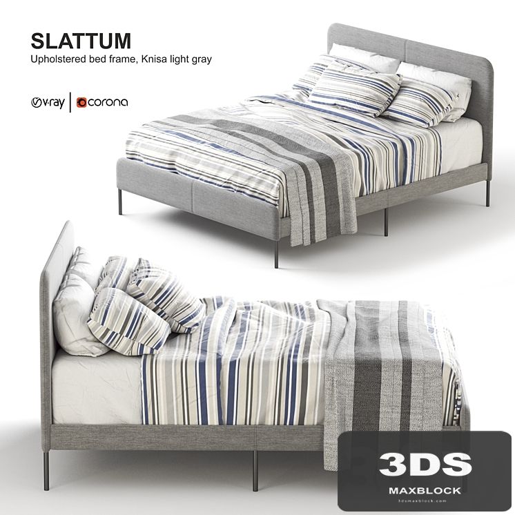 Ikea SLATTUM Upholstered bed frame, Knisa light gray.