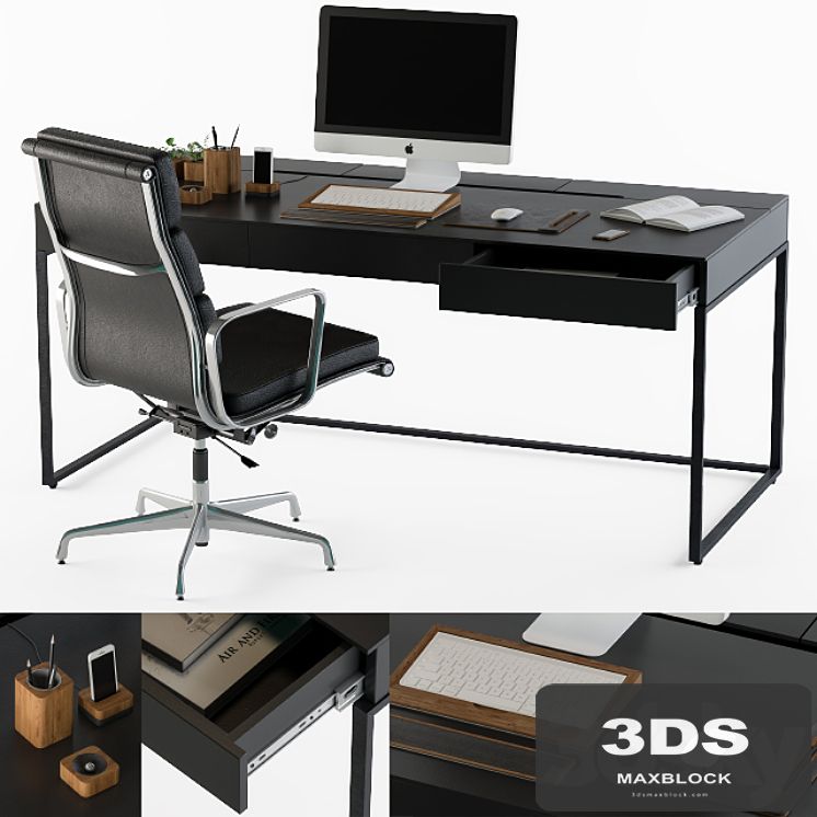 black office desk set
