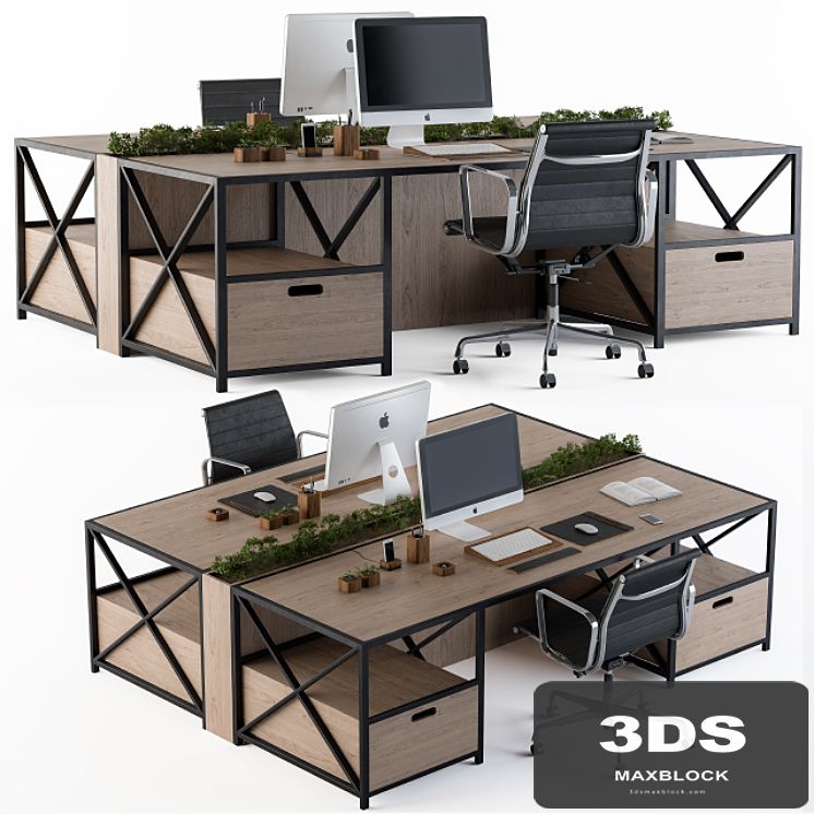 Office Furniture Wood and black set