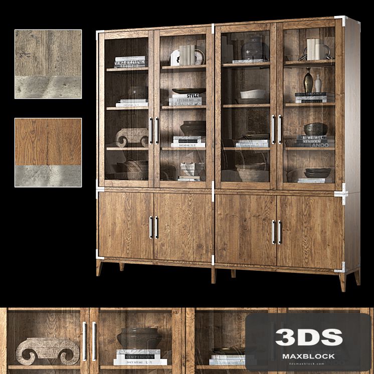 CAYDEN CAMPAIGN 4-DOOR GLASS SIDEBOARD & HUTCH