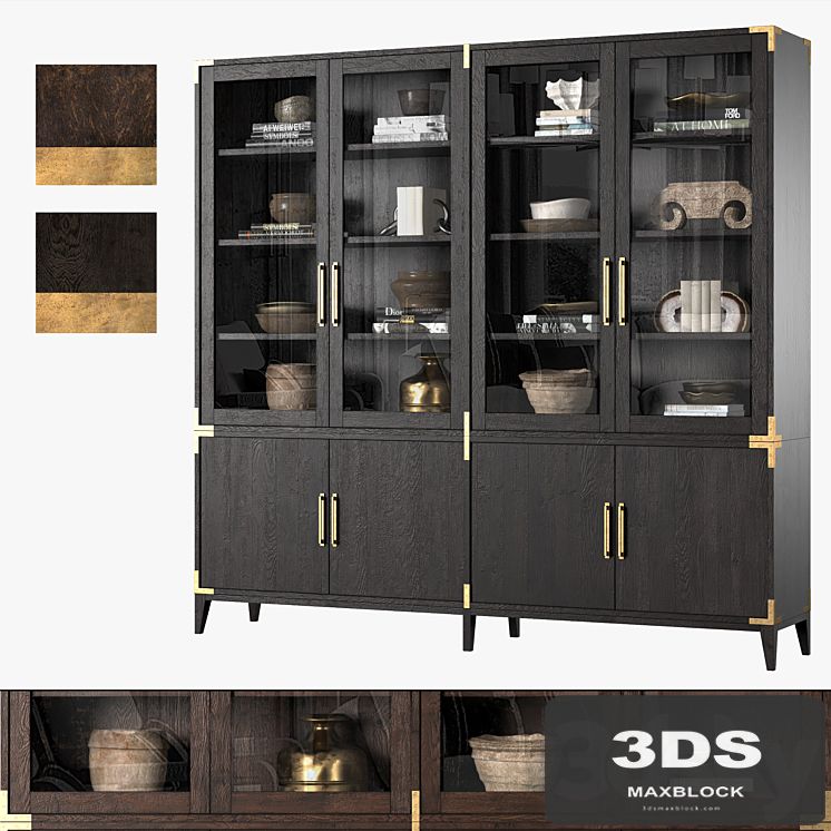 CAYDEN CAMPAIGN 4-DOOR GLASS SIDEBOARD & HUTCH (Dark)